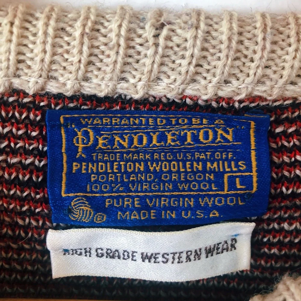 Vintage 70s 80s RARE Pendleton Wool Sweater with Western Motif - Picture 5 of 12